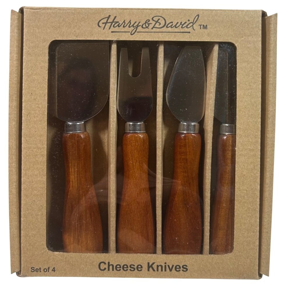Harry & David Cheese Knives Set Of 4 With Wooden Handles In Gift Box